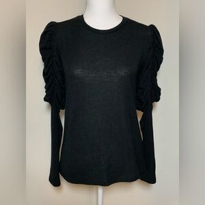 English Factory Black Ruched Long Sleeve Top Women Small